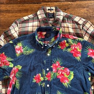 J. Crew Men's Floral and Plaid Shirt Duo - Blue and Multicolor